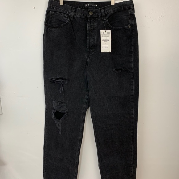 Zara Denim - NWT Zara hi rise black distressed boyfriend jeans